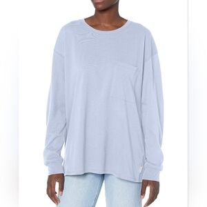 Casual Blue Long Sleeve Crew Neck Tee